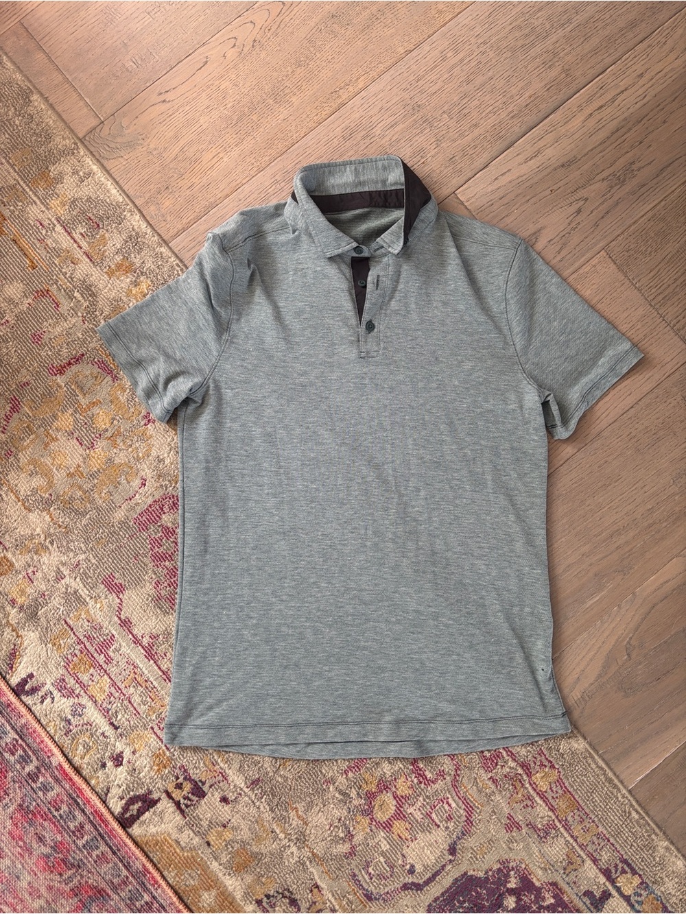 lululemon athletica Heather Gray with blue hues Polo with Dark Contrast Placket